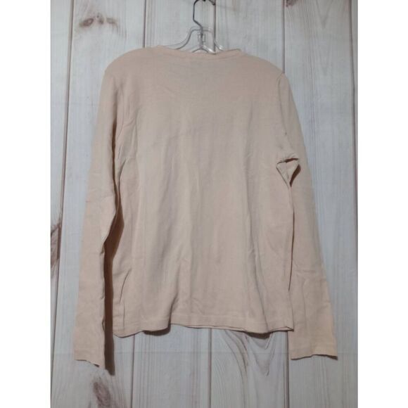 Lucky Brand Shirt Ladies Large Ivory Long Sleeve Light Weight Ruffle Raw‎ Neck - Picture 2 of 8